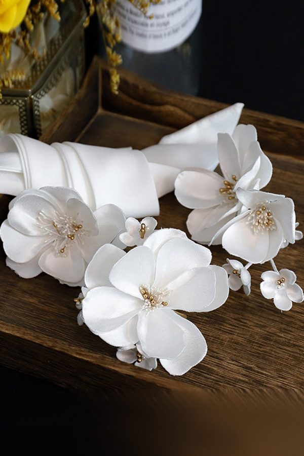 Witte elegante stof bloem haarclips Schn?ppchen – Bild 3