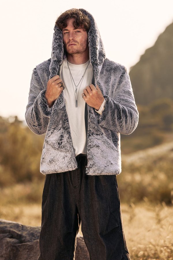 Grijze Midi Shearling heren winterjas met capuchon Jetzt online – Bild 3