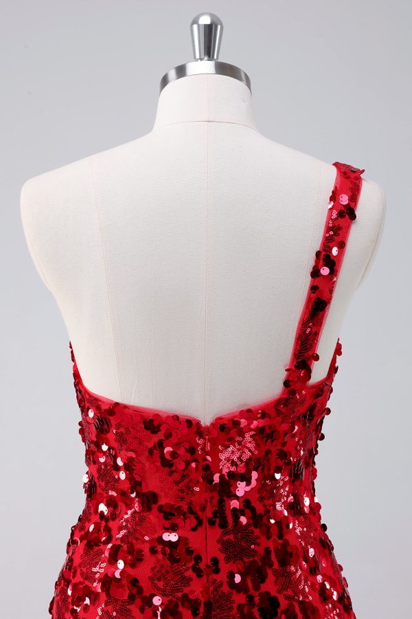 Sprankelende rode One Shoulder Tight Short Homecoming jurk met pailletten Mode – Bild 5
