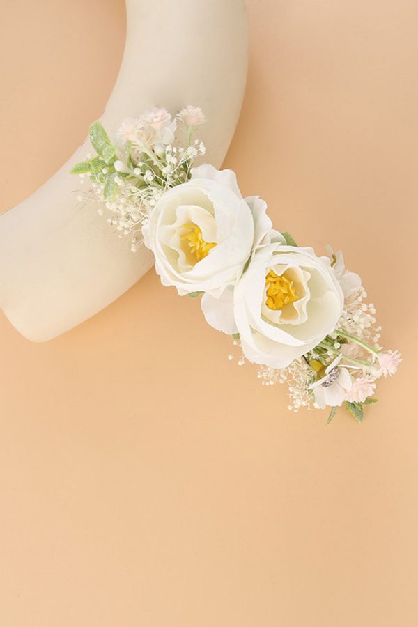 Witte Pols Corsage Floral Handgemaakte Armband Groen Haarkam Floral Bruids Zendspoel Verkauf – Bild 3
