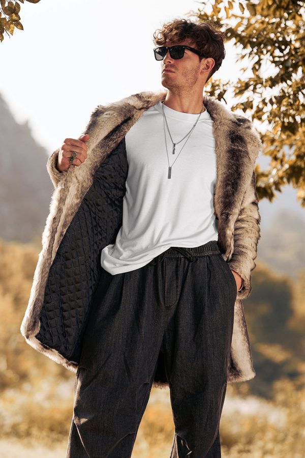 Coffee Faux Fur Single-breasted halflange winterjas voor heren Angebot – Bild 5