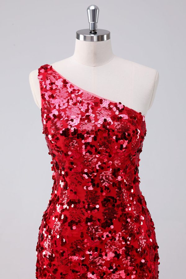 Sprankelende rode One Shoulder Tight Short Homecoming jurk met pailletten Mode – Bild 4