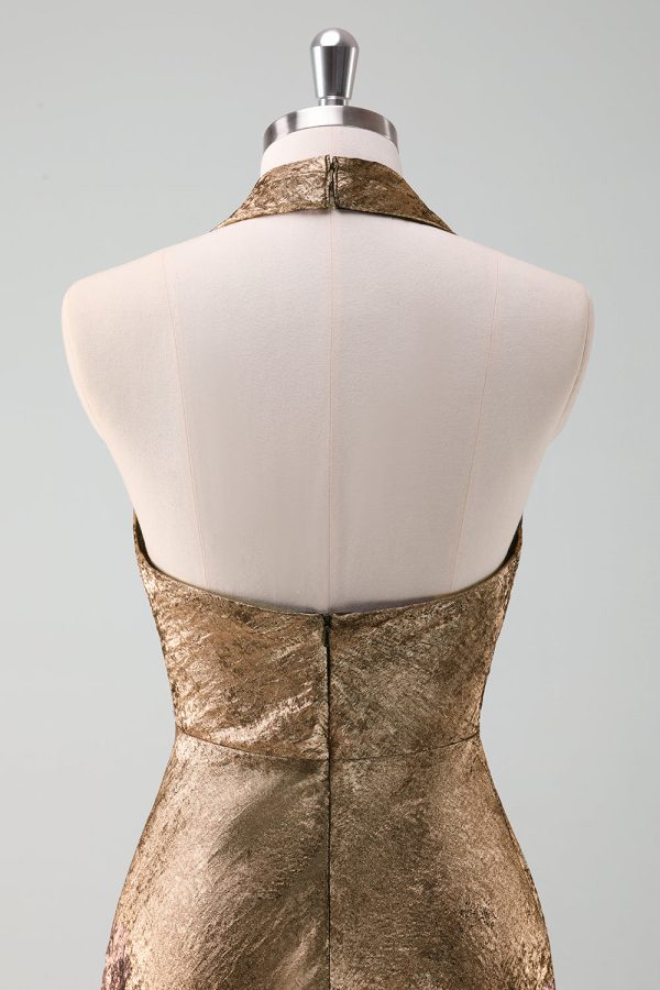 Gouden Halter Nek Zeemeermin Midi Bruiloft Gast Jurk Online-Schn?ppchen – Bild 5