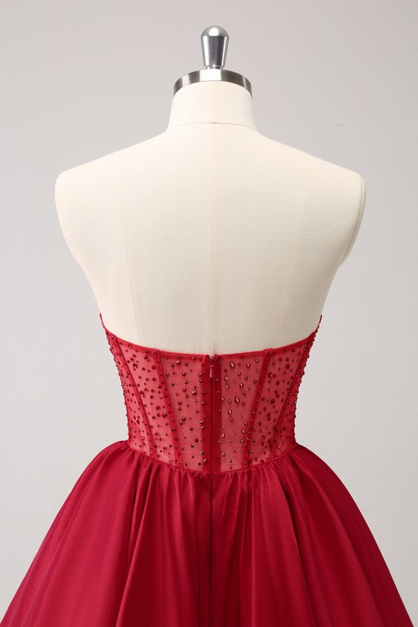 Leuke Rode A Line Strapless Ruffle Short Homecoming Jurk met Kralen Zu verkaufen – Bild 5