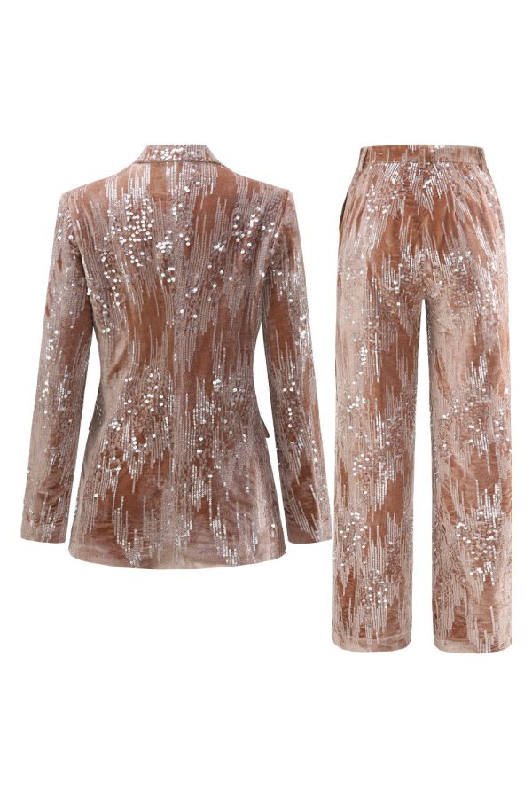 Sparkly Dusty Rose fluwelen notched revers pailletten 2 stuks pakken Mode – Bild 2