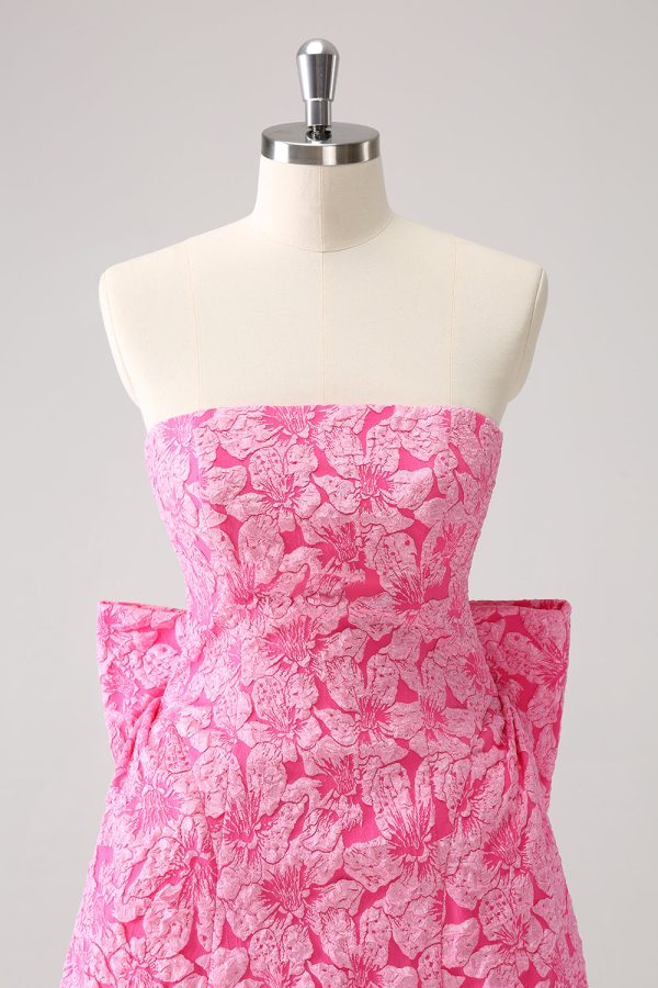 Fuchsia A Line Bloemen Strapless Korte Homecoming Jurk Met Strik Rabatt – Bild 4