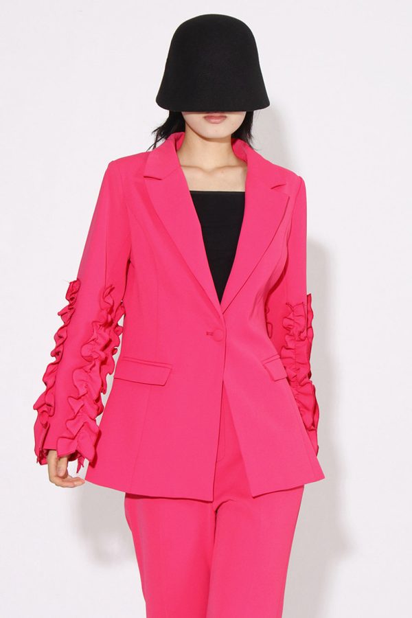 Fuchsia 2 Stuks Inkeping Revers Een Knoop Dames Pakken Schn?ppchen – Bild 3