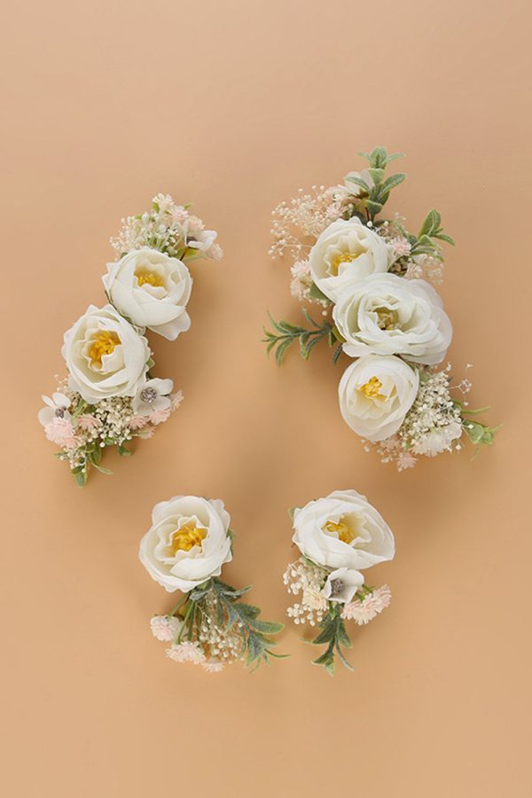Witte Pols Corsage Floral Handgemaakte Armband Groen Haarkam Floral Bruids Zendspoel Verkauf