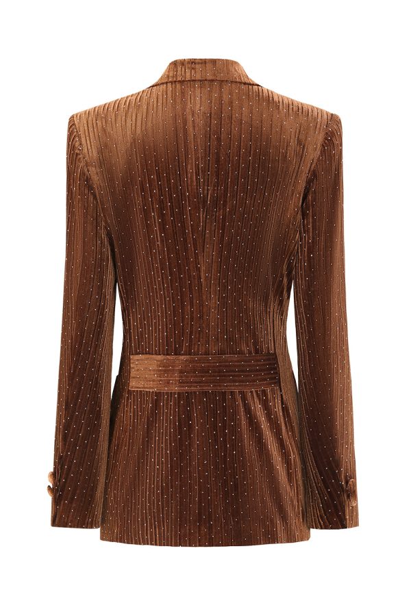 Coffee Dots Fluwelen Peak Revers Blazer met dubbele rij knopen Im Angebot – Bild 5
