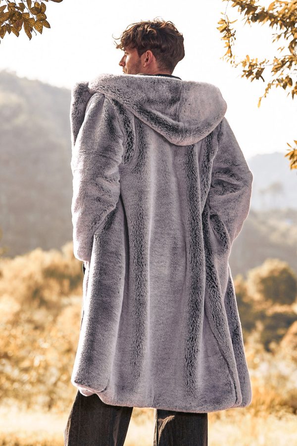 Grijze capuchon lange mouwen faux fur winter herenjas Online – Bild 2