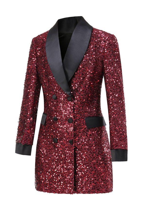 Sprankelende bordeauxrode Bodycon maxi blazer voor dames Rabatt – Bild 3