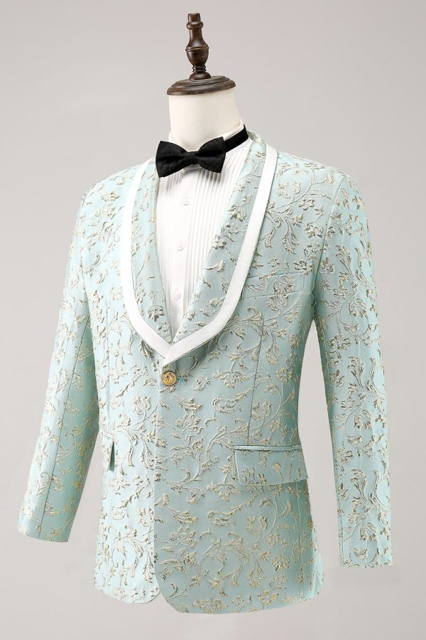 Mint Jacquard Sjaal Revers 2-delig Een Knoop Heren Pakken Mode – Bild 5