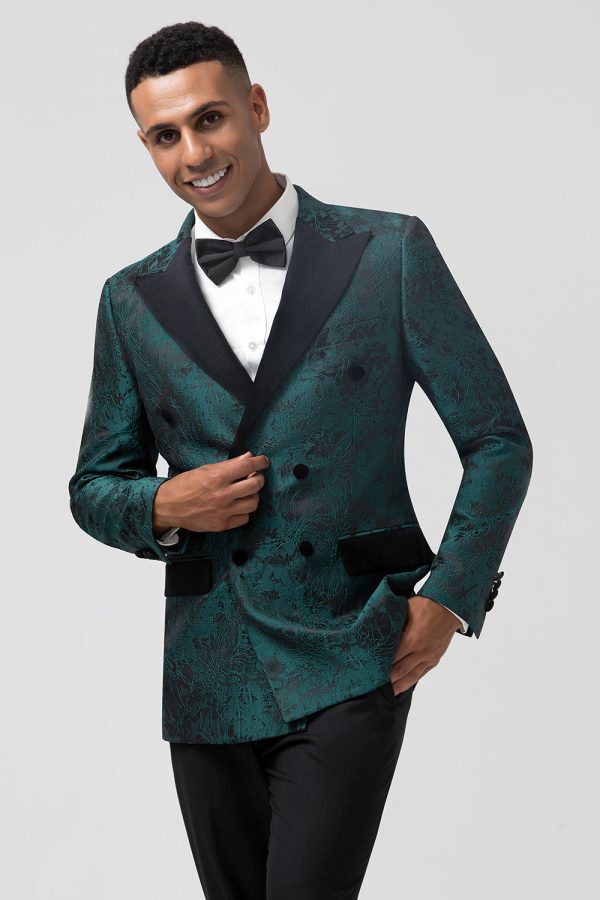 Donkergroene Jacquard Peak Lapel 2 Stuks Heren Galapakken Jetzt online – Bild 4