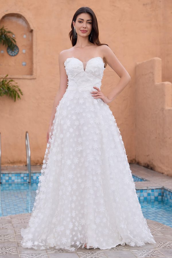 A Line Sweetheart Applique Lace White Trouwjurk met Afneembare Mouwen Schn?ppchen – Bild 3