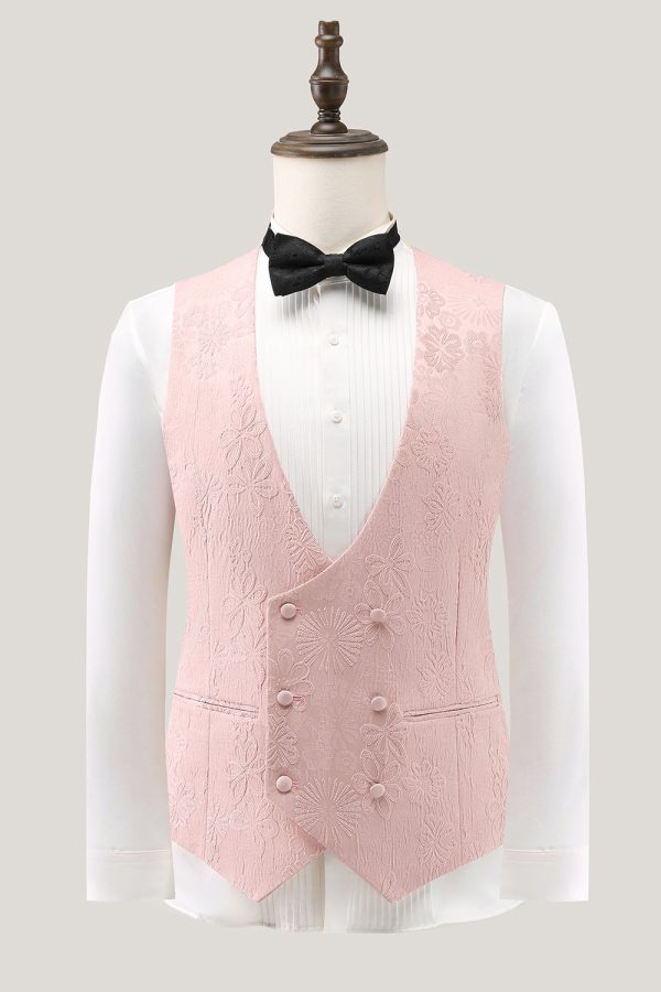 Lichtroze 3-delige Peak Lapel Jacquard One Button heren galapakken Mode – Bild 4