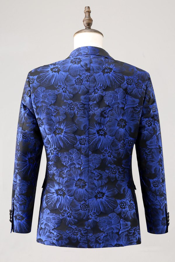 Koningsblauwe Jacquard Peak Lapel 2-delige galapakken voor heren Zu verkaufen – Bild 2