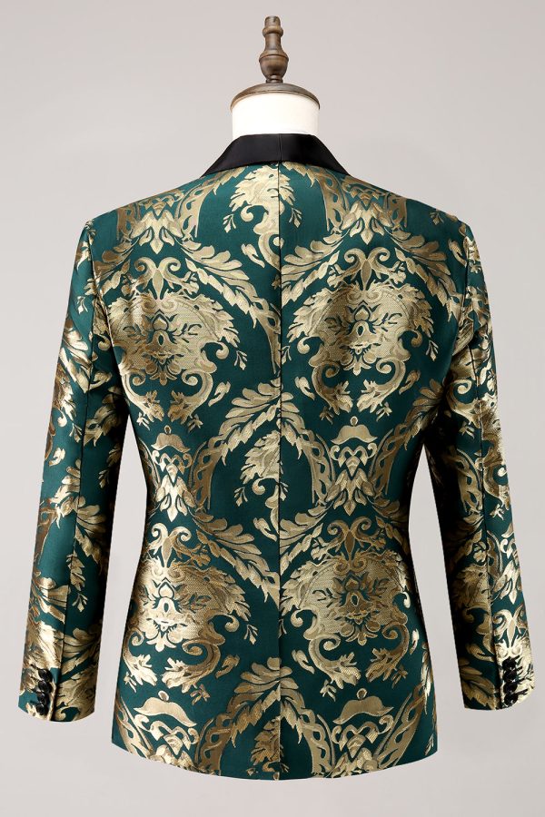 Donkergroene sjaal revers Jacquard herengalablazer met één knoop Im Angebot – Bild 2