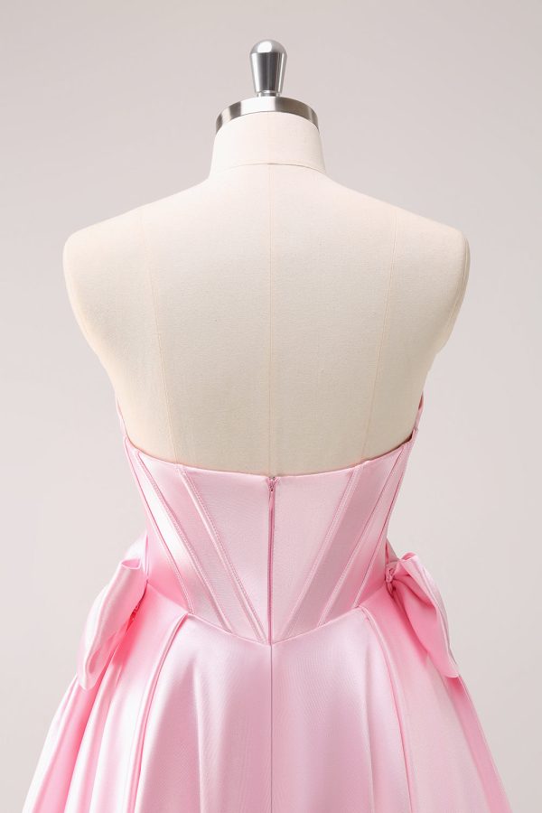 Roze A Line Strapless Korset Kralen Homecoming Jurk met strikken Jetzt online – Bild 5