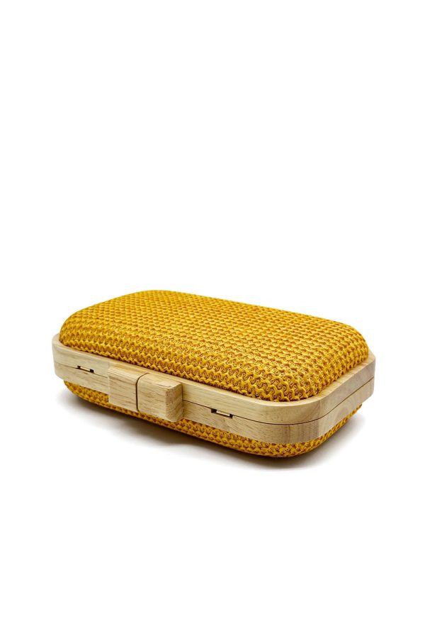Gele Handgemaakte Houten Clutch Bag Zu verkaufen – Bild 5