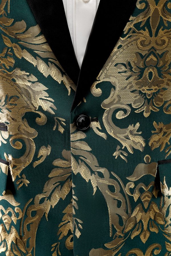 Donkergroene sjaal revers Jacquard herengalablazer met één knoop Im Angebot – Bild 4