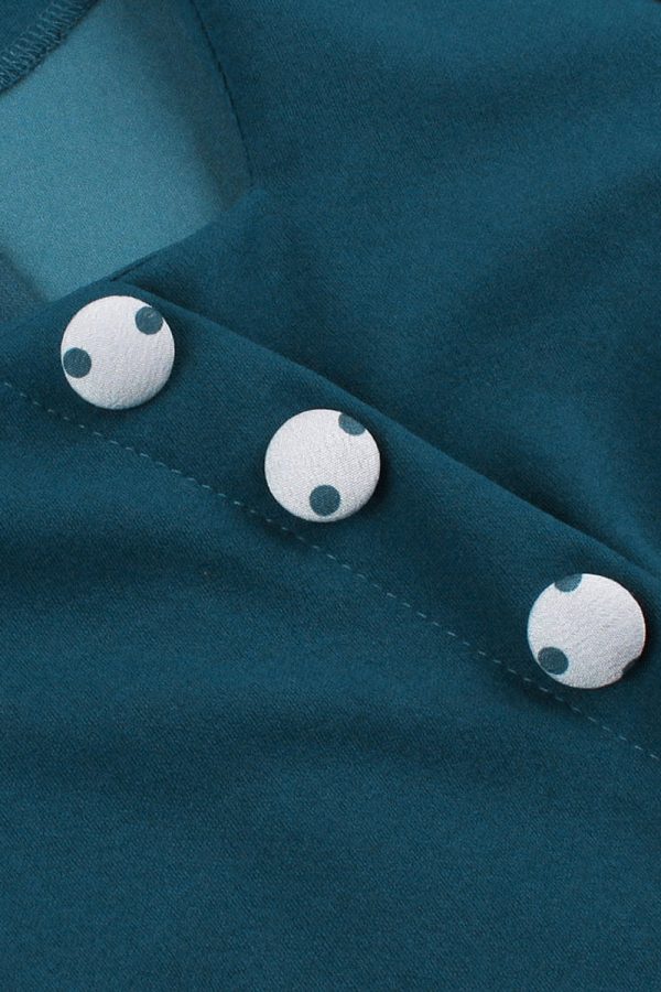 Blauw Wit Polka Dots Square Neck Vintage jaren 1950 Jurk Mode – Bild 5