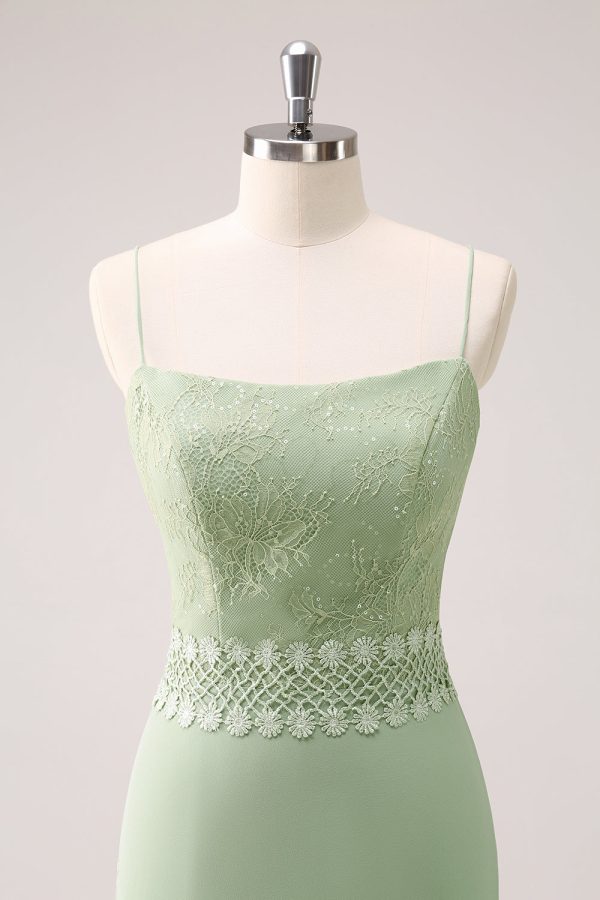 Groene Bloemen Ruffled Chiffon Bruidsmeisje Jurk met Kant Im Angebot – Bild 4