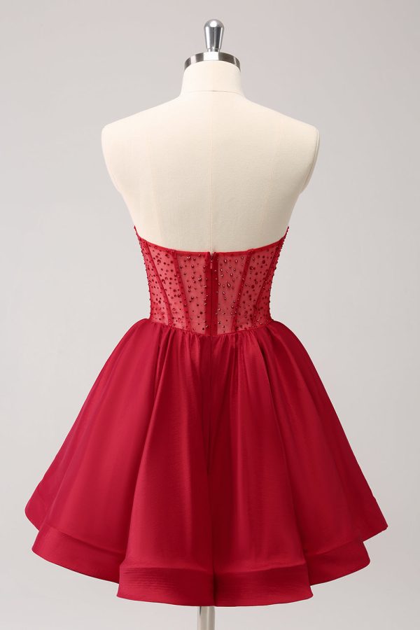 Leuke Rode A Line Strapless Ruffle Short Homecoming Jurk met Kralen Zu verkaufen – Bild 2