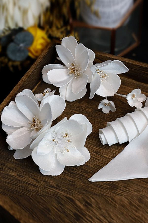 Witte elegante stof bloem haarclips Schn?ppchen – Bild 4