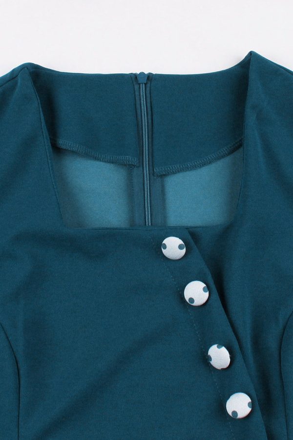 Blauw Wit Polka Dots Square Neck Vintage jaren 1950 Jurk Mode – Bild 3