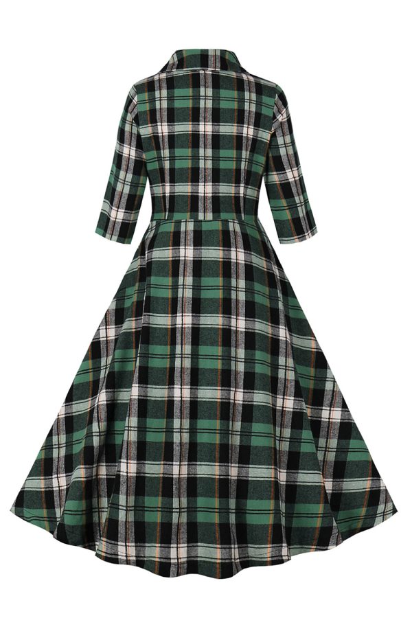 Groene geruite gegolfde jaren 1950 Swing jurk Online-Verkauf – Bild 2