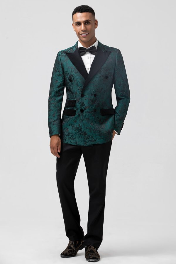 Donkergroene Jacquard Peak Lapel 2 Stuks Heren Galapakken Jetzt online