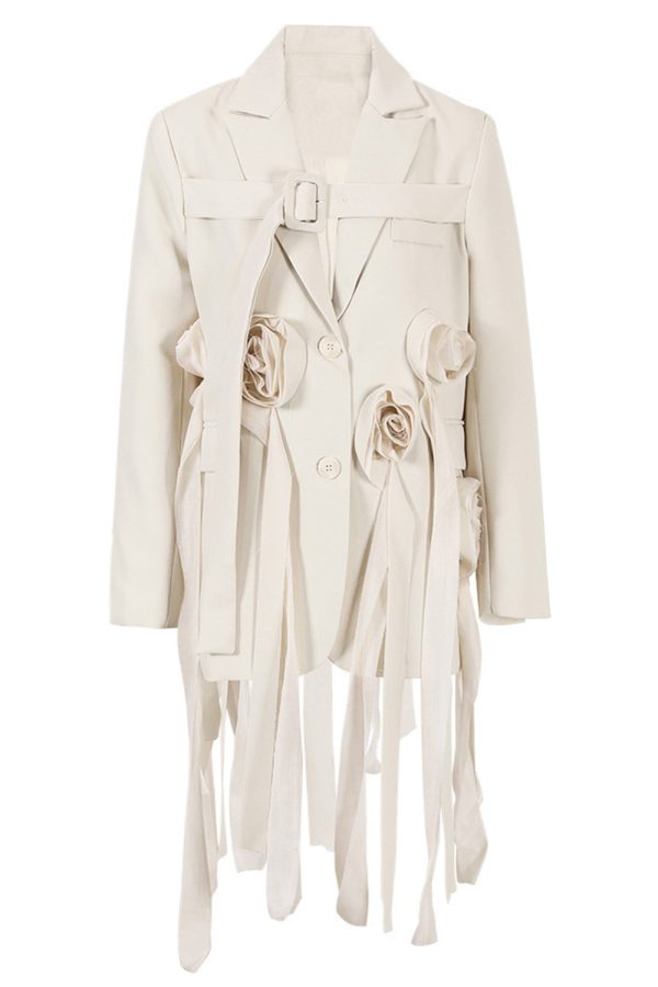 Ivoor Bloemen Onregelmatige Lange Vrouwen Blazer Schn?ppchen