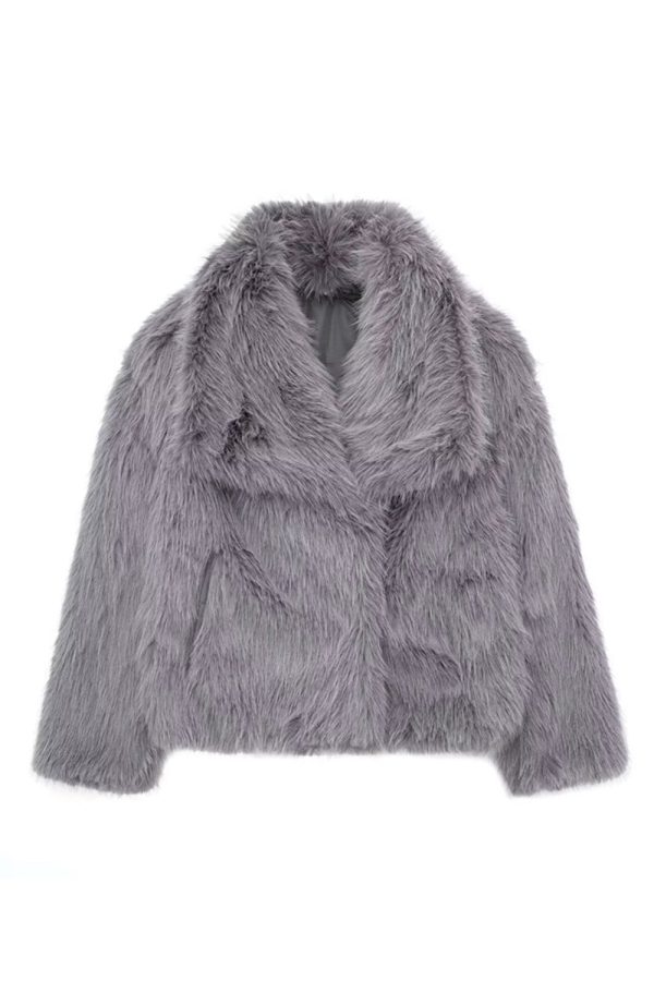 Pluizige zwarte revers faux fur winterjas Online – Bild 2