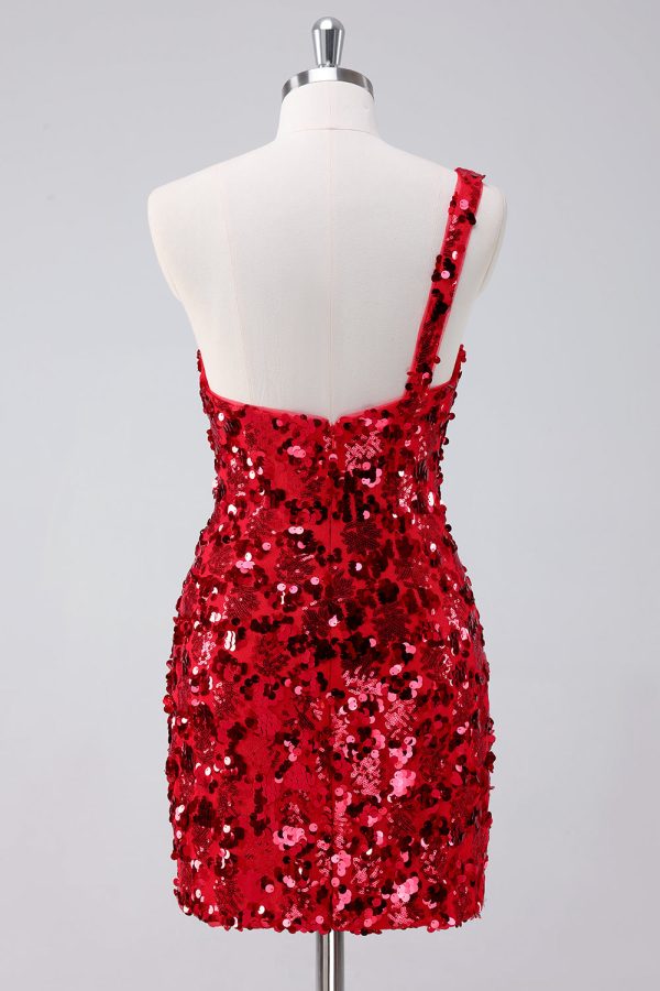 Sprankelende rode One Shoulder Tight Short Homecoming jurk met pailletten Mode – Bild 2