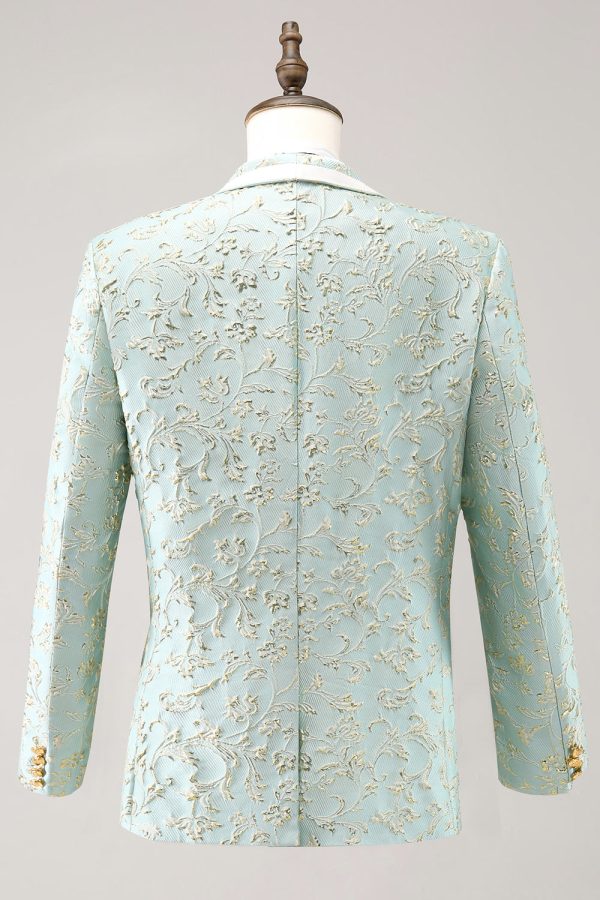 Mint Jacquard Sjaal Revers 2-delig Een Knoop Heren Pakken Mode – Bild 2