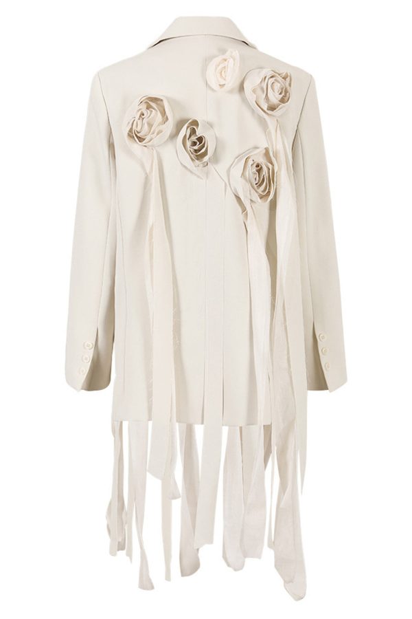 Ivoor Bloemen Onregelmatige Lange Vrouwen Blazer Schn?ppchen – Bild 2