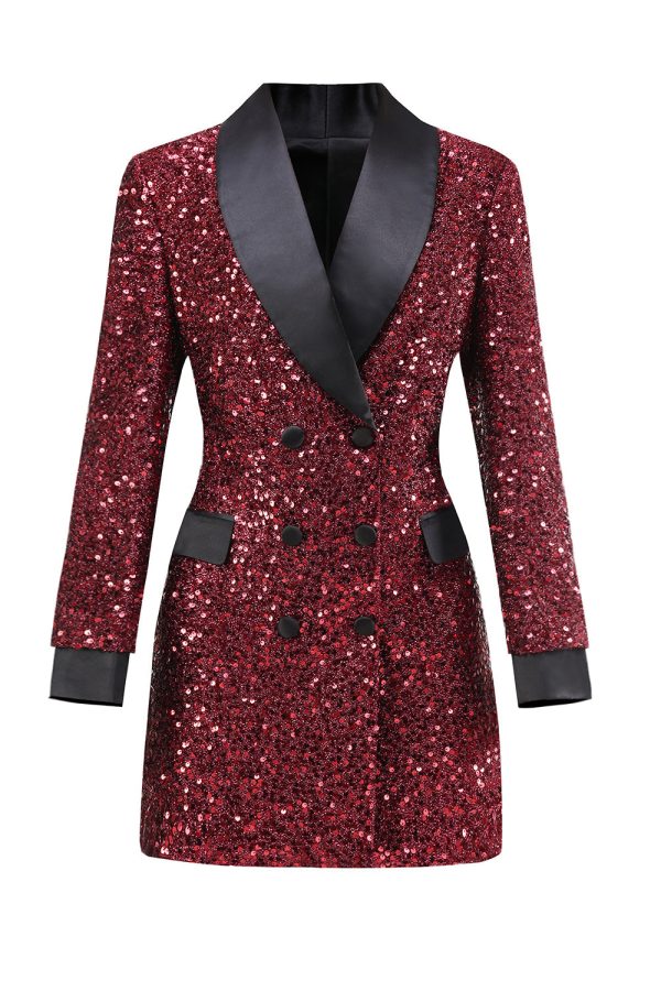 Sprankelende bordeauxrode Bodycon maxi blazer voor dames Rabatt