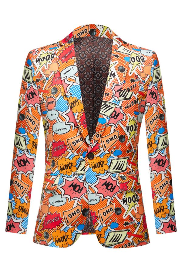 Oranje Notched Recrevers Graffiti heren Blazer Verkauf