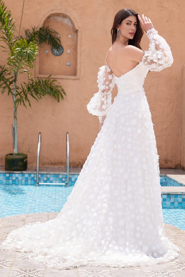 A Line Sweetheart Applique Lace White Trouwjurk met Afneembare Mouwen Schn?ppchen – Bild 2