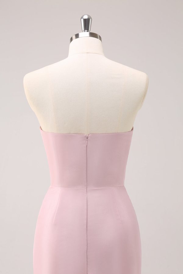 Roze strapless asymmetrische gegolfde bruidsmeisjesjurk Online – Bild 5