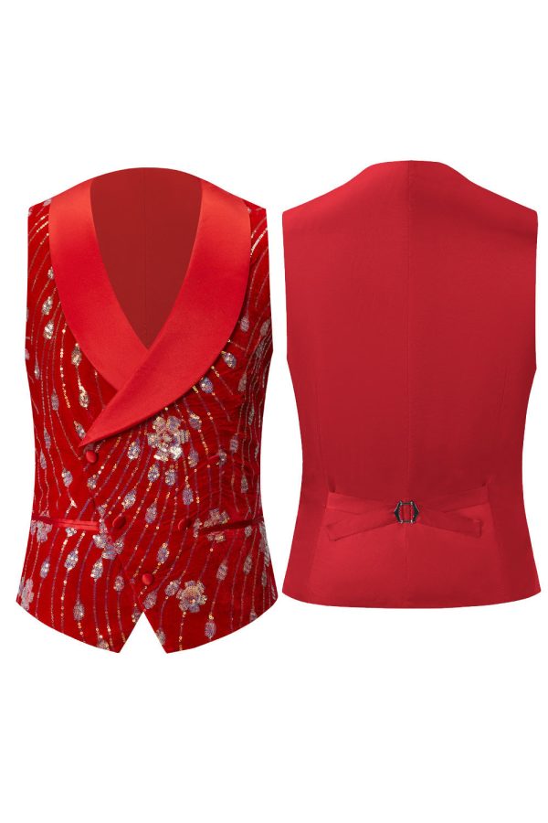 Sparkly rode sjaal revers 2-delige pailletten heren blazer en vest Rabatt – Bild 3
