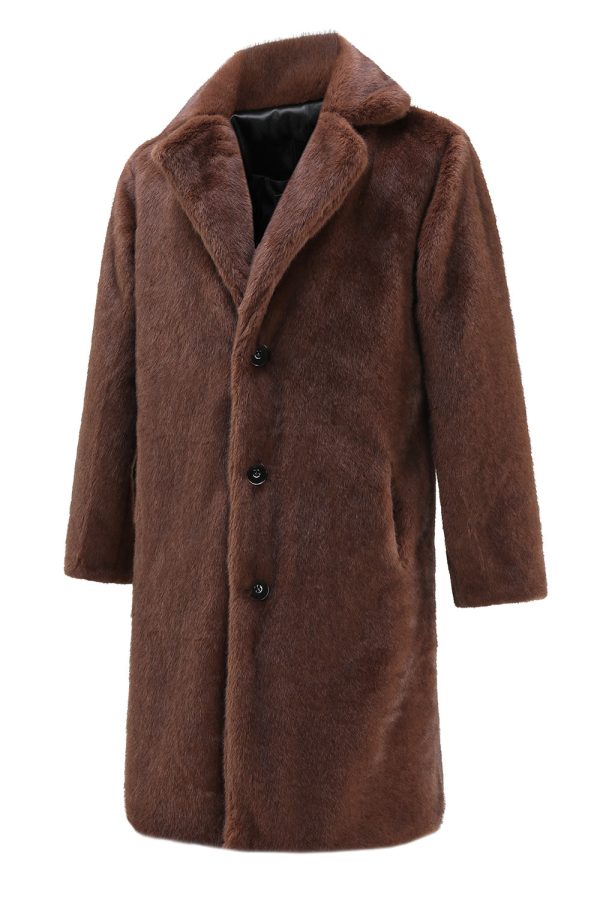 Bruine Nothced Revers Lange Shearling Jas voor Heren Mode – Bild 3