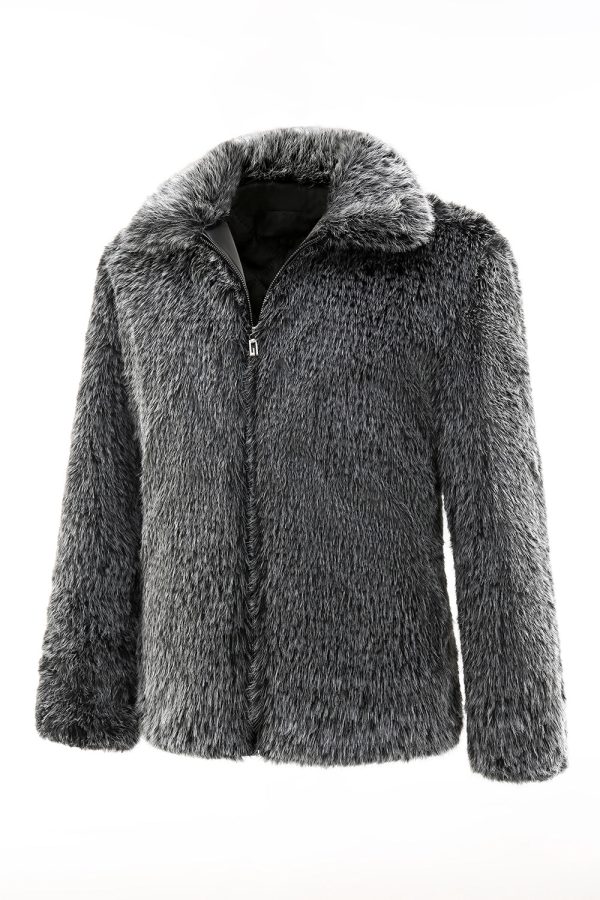 Donkergrijze Faux Fur Turn Collar korte heren jas Schn?ppchen – Bild 3