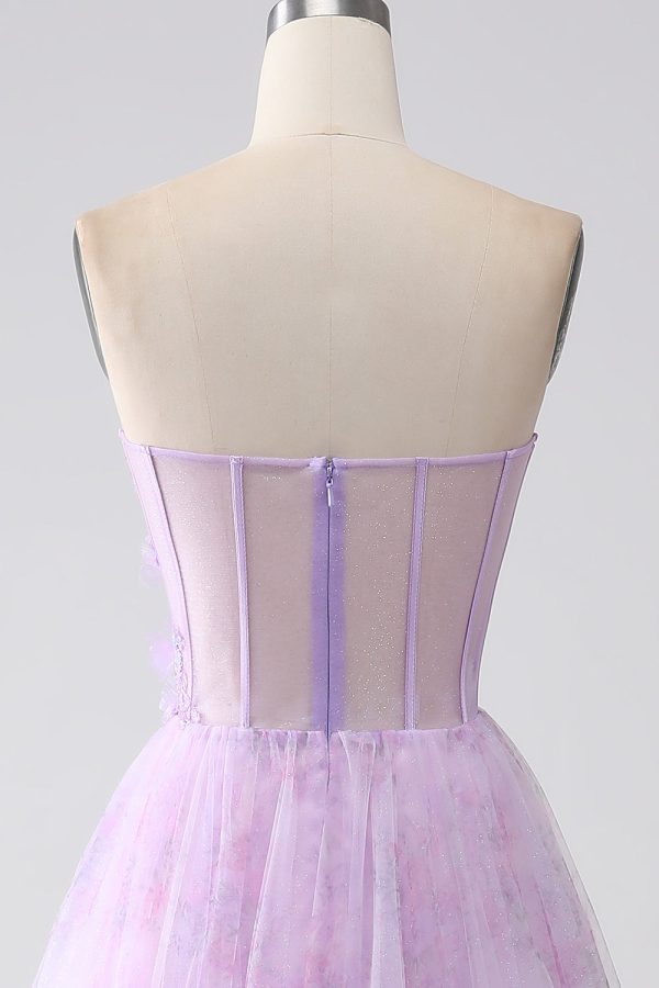 Lavendel bedrukte strapless korset galajurk met kralen Online-Schn?ppchen – Bild 5