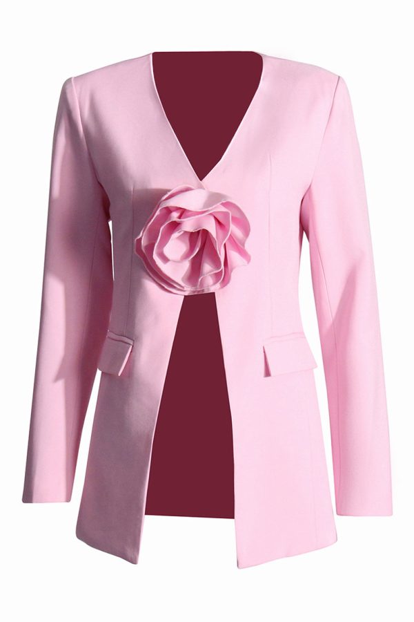 Elegante roze 3D bloem dames blazer Im Angebot