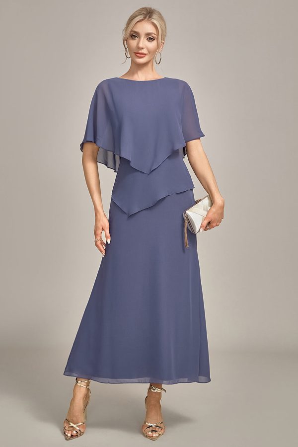 Schede Scoop Tea-lengte Stormachtige Chiffon Moeder van de Bruid Jurk Verkauf
