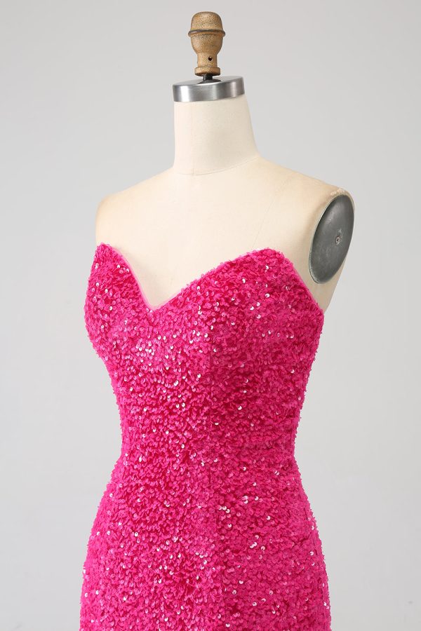 Bling zeemeermin Sweetheart Hot Pink pailletten lange Prom jurk Online-Schn?ppchen – Bild 4
