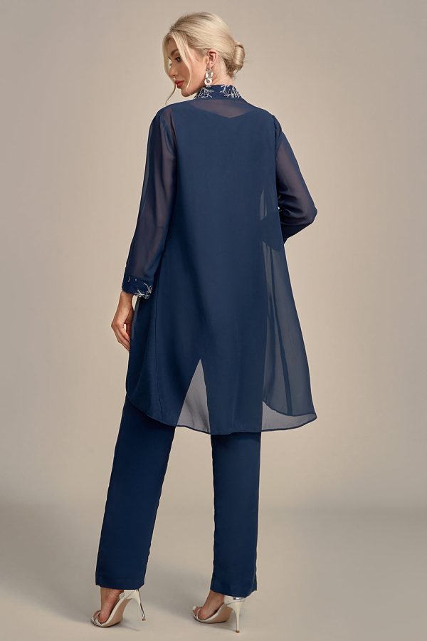 Navy 3-delige moeder van de bruid broek pakken met appliques Online-Schn?ppchen – Bild 2