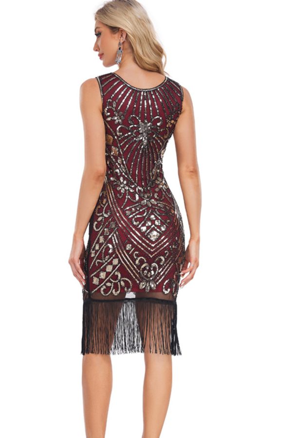 Sprankelende gouden rode pailletten omzoomd jaren 1920 Gatsby jurk Im Angebot – Bild 2