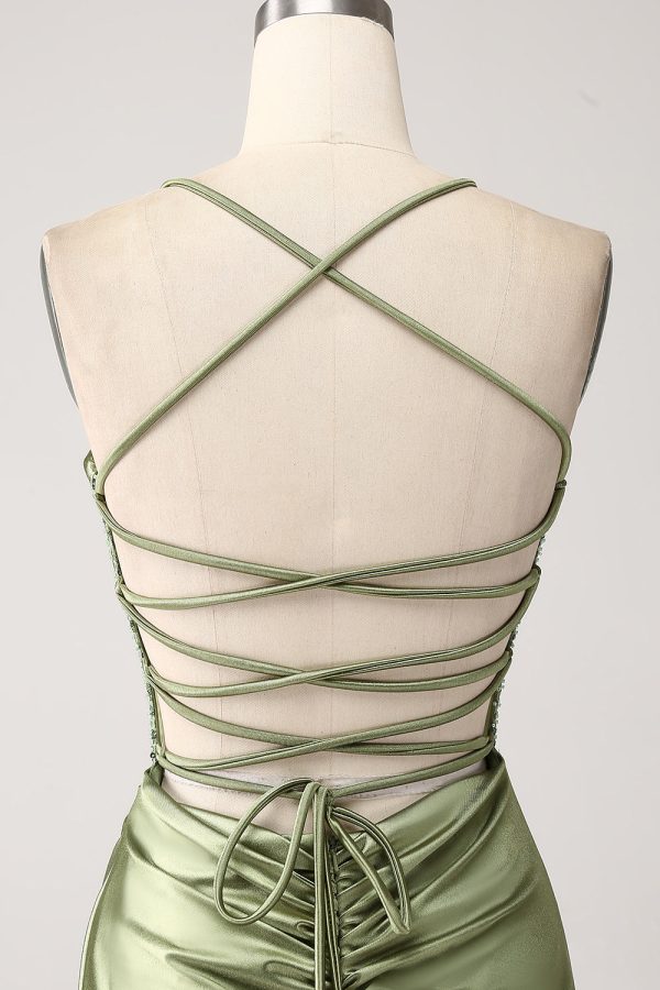 Leger groene zeemeermin Cowl halslijn pailletten lange prom jurk met split Mode – Bild 5